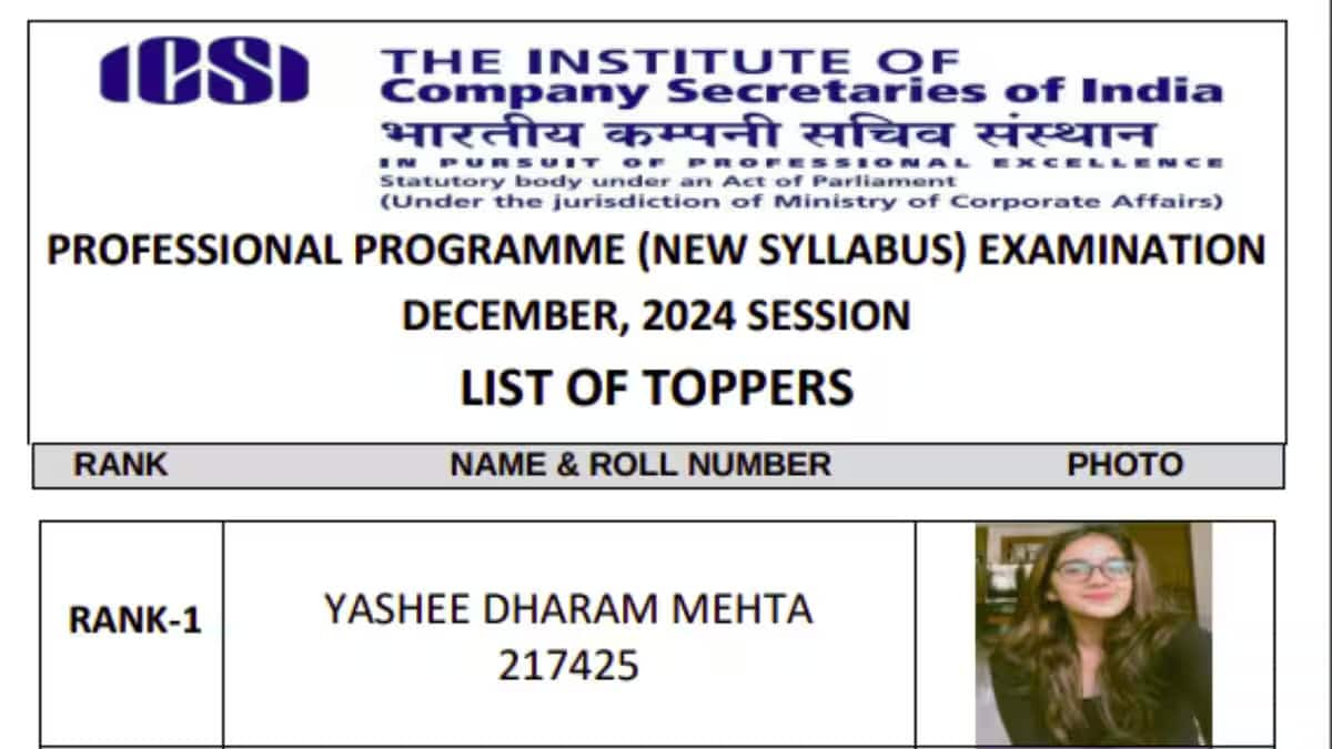 CS Professional result 2024 out at icsi.edu. (Image: Screenshot)