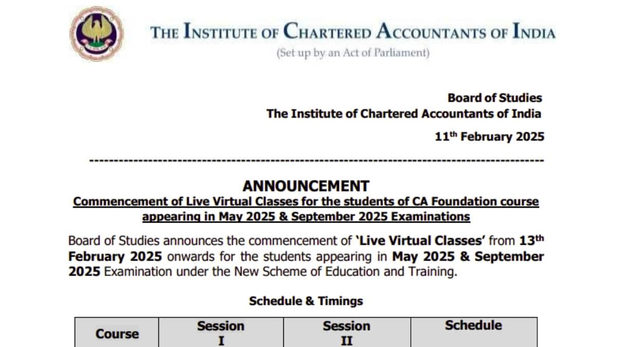 ICAI CA Foundation May 2025 Virtual Classes begin, check complete schedule