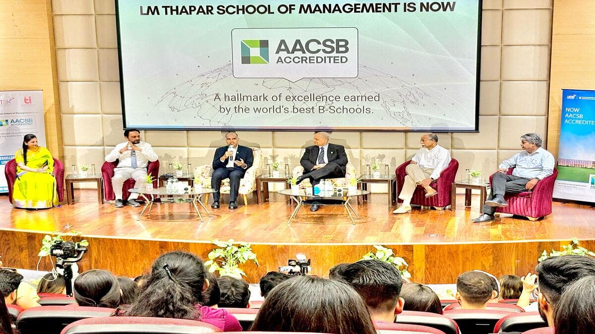 LM Thapar School of Management organised an event at its Derabassi campus, where Prathap Das, regional head of south asia at AACSB, was the chief guest. (Image source: Official)