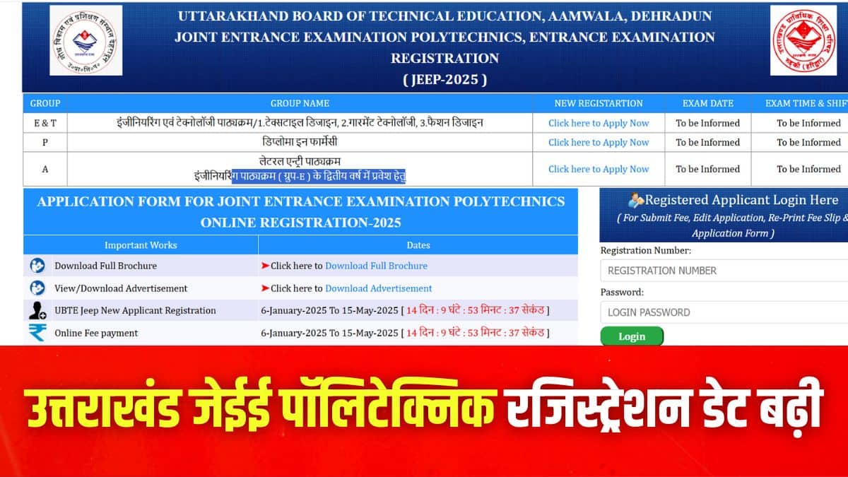 UBTER JEEP 2025 परीक्षा उत्तराखंड बोर्ड ऑफ टेक्निकल एजुकेशन, रुड़की द्वारा आयोजित की जाती है। (आधिकारिक वेबसाइट)