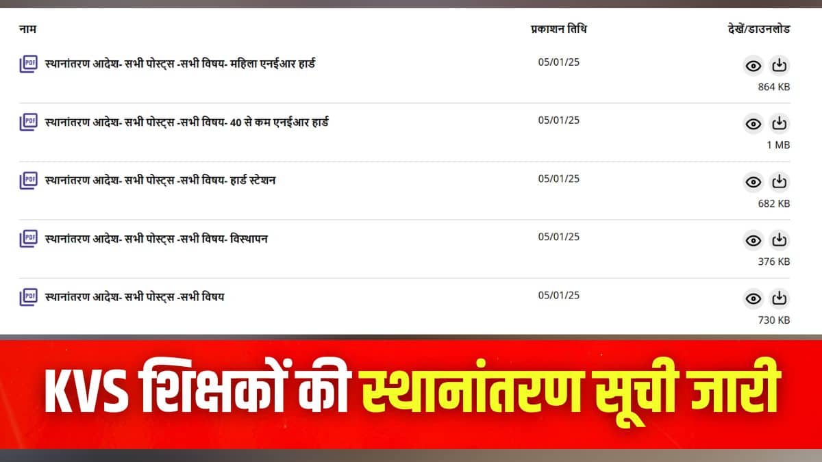 केवीएस शिक्षक स्थानांतरण सूची पीडीएफ प्रारूप में अलग-अलग जारी की गई है। (इमेज-आधिकारिक वेबसाइट)