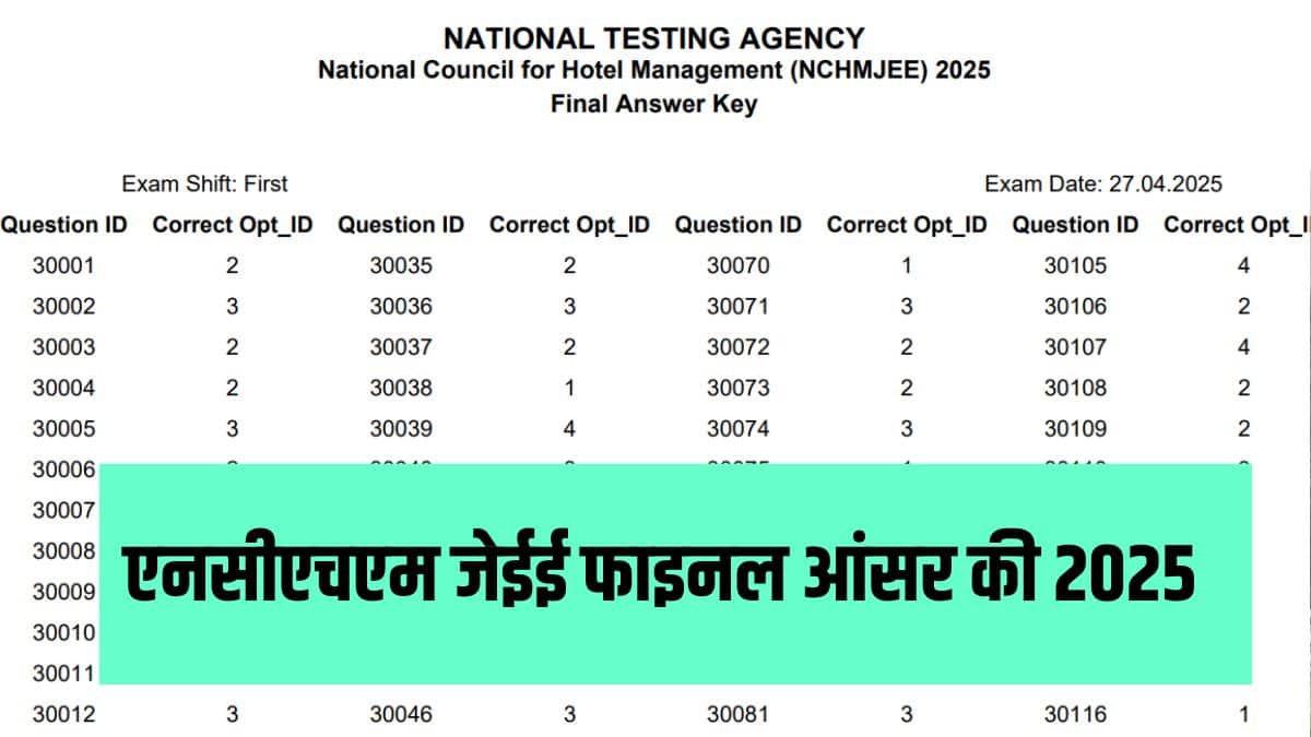 एनसीएचएम जेईई फाइनल आंसर की के आधार पर NCHMCT JEE रिजल्ट 2025 की घोषणा की जाएगी।  (आधिकारिक वेबसाइट)