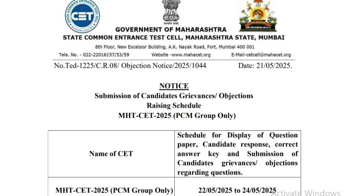 एमएचटी-सीईटी पीसीएम 2025 परीक्षा 19 से 27 अप्रैल के बीच 15 सत्रों में 197 परीक्षा केंद्रों में आयोजित की गई थी। (आधिकारिक वेबसाइट)