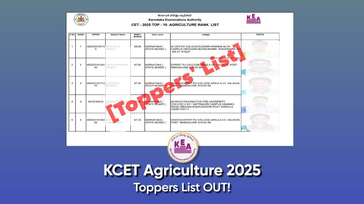 KCET Agriculture Toppers 2025 (Out): Akshay M Hedge 1st Rank in Agriculture, Merit Marks