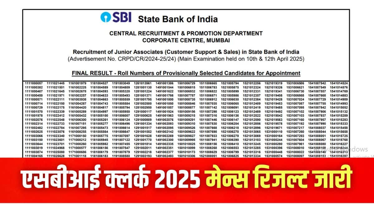 एसबीआई क्लर्क मेन्स रिजल्ट पीडीएफ में नियुक्ति के लिए प्रोविजनल रूप से चयनित उम्मीदवारों के रोल नंबर दिए गए हैं। (इमेज-आधिकारिक वेबसाइट)