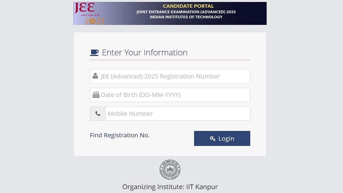 JEE Advanced AAT application form 2025 out. (Image: cportal.jeeadv.ac.in)