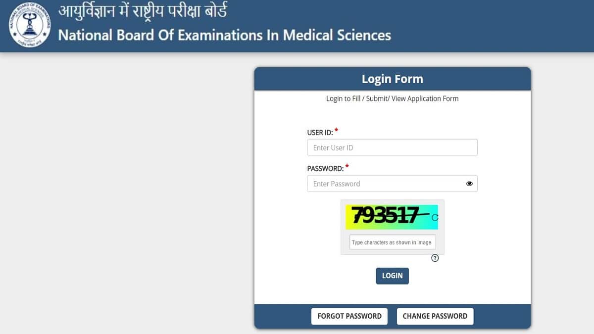 NEET PG 2025 login details required to edit application form. (Image: NBEMS official website)