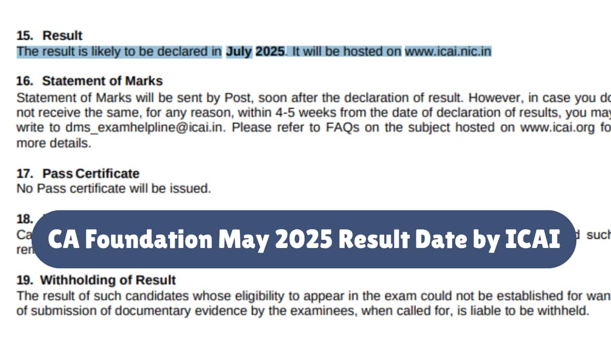 CA Foundation May 2025 Result Date by ICAI