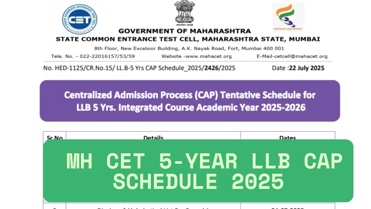 MH CET 5-year LLB CAP 2025 complete schedule released, check alphabetical list, merit list, allotment dates