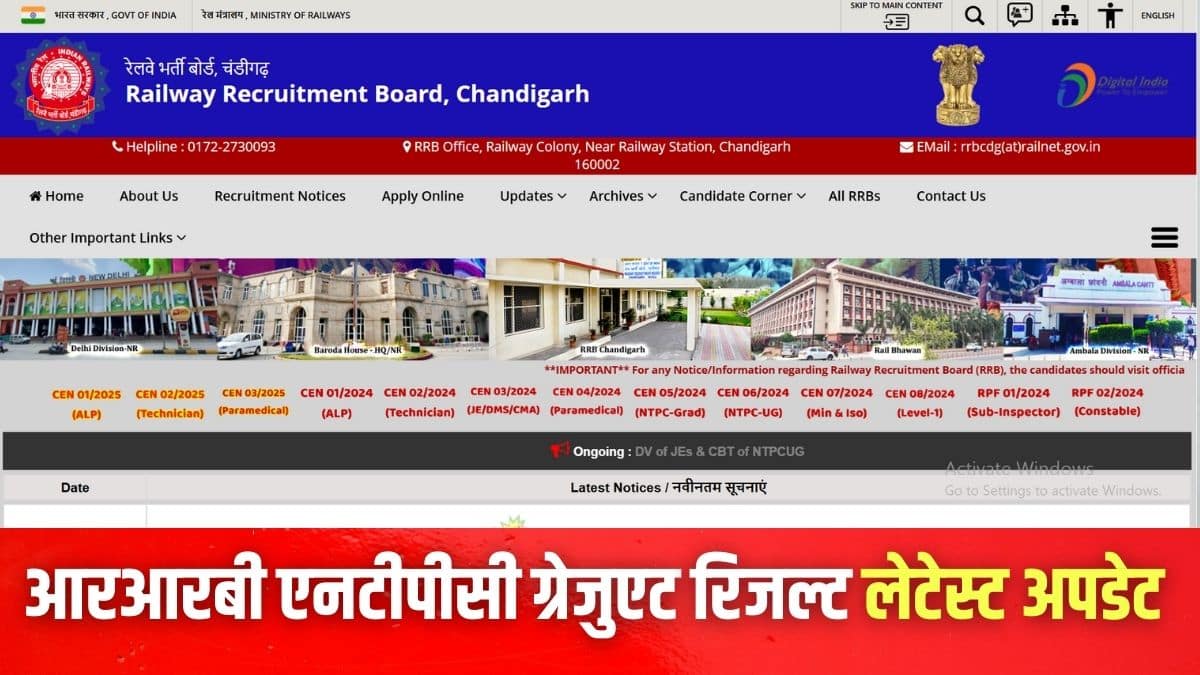 आरआरबी एनटीपीसी ग्रेजुएट सीबीटी 1 रिजल्ट आधिकारिक वेबसाइट rrbcdg.gov.in पर जारी किया जाएगा। (इमेज-आधिकारिक वेबसाइट)