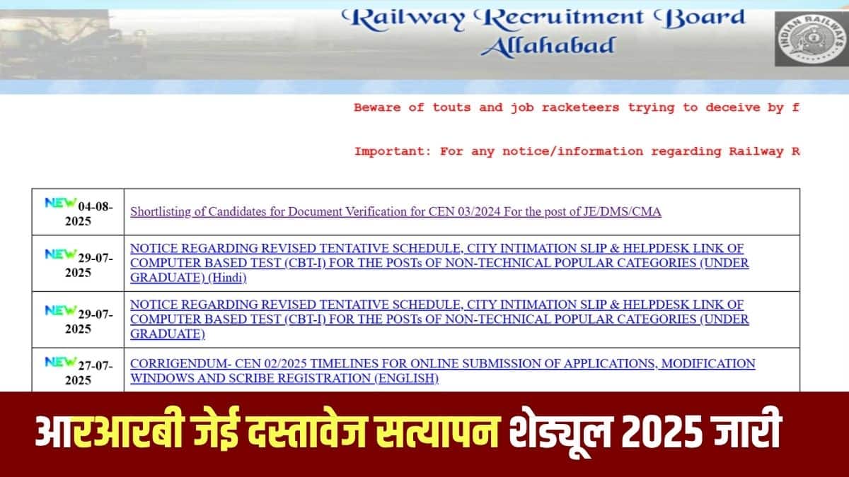 नियमित दस्तावेज सत्यापन तिथि पर अनुपस्थित उम्मीदवारों के लिए मूल दस्तावेजों के सत्यापन के लिए ब्लॉक तिथि 8 सितंबर 2025 तक होगी। (आधिकारिक वेबसाइट)