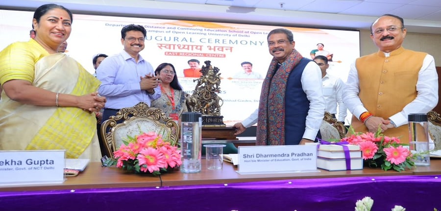 Dharmendra Pradhan inaugurates DU SOL Swadhyay Bhawan. (Image: Dharmendra Pradhan/official X account)