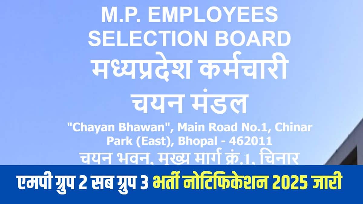 एमपीईएसबी ग्रुप 2 सब ग्रुप 3 भर्ती प्रक्रिया के जरिए कुल 339 पदों पर उम्मीदवारों की नियुक्ति की जाएगी। (आधिकारिक वेबसाइट)