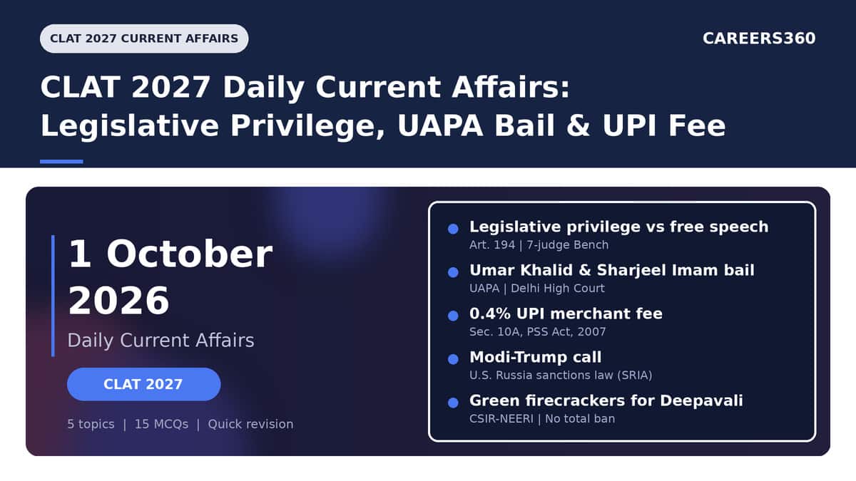 CLAT 2027 Daily Current Affairs - October 1, 2026 | UAPA Bail Rejected, UPI Fees, Green Crackers