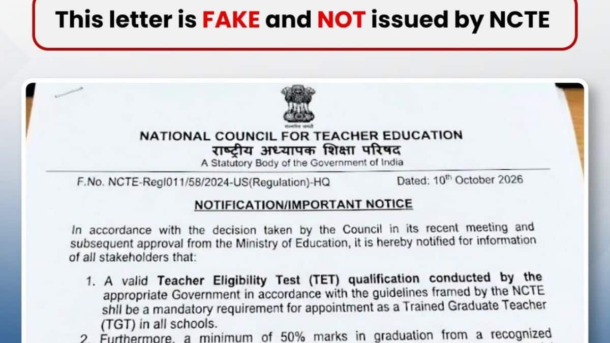 NCTE warns candidates against a fake notice. (Image: X/ National Council for Teacher Education)