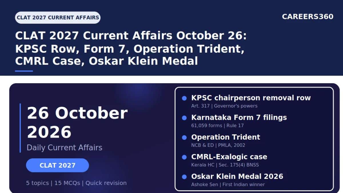 CLAT 2027 Current Affairs October 26 | KPSC Row, Form 7, Operation Trident, CMRL Case, Oskar Klein Medal