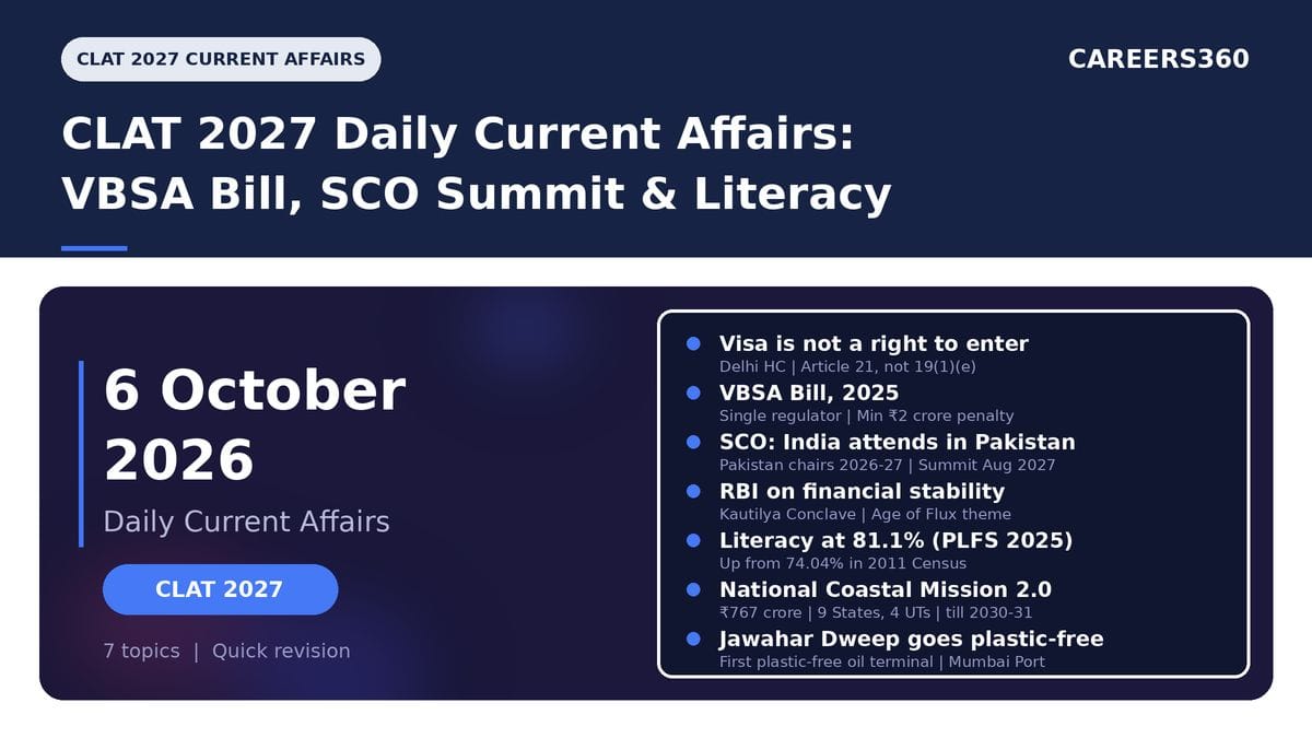 CLAT 2027 Daily Current Affairs - October 6, 2026 | Foreigners' Entry Rights, VBSA Bill, SCO Meet in Pakistan