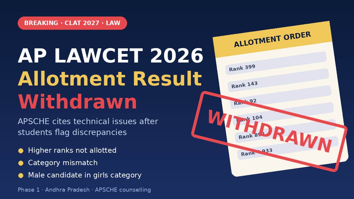 AP LAWCET 2026 Allotment Result Withdrawn After Students Flag Discrepencies