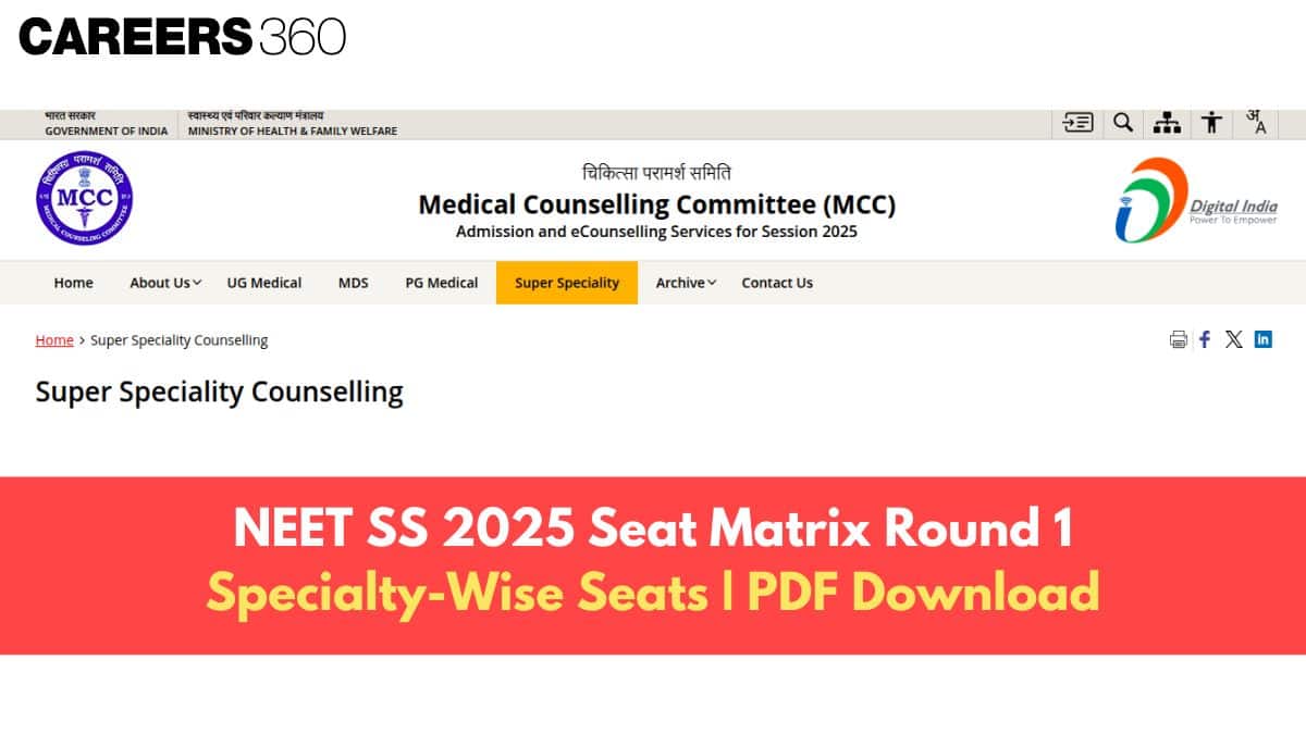 NEET SS 2025 Seat Matrix Round 1 Today: Specialty-Wise PDF Download Link - Careers360