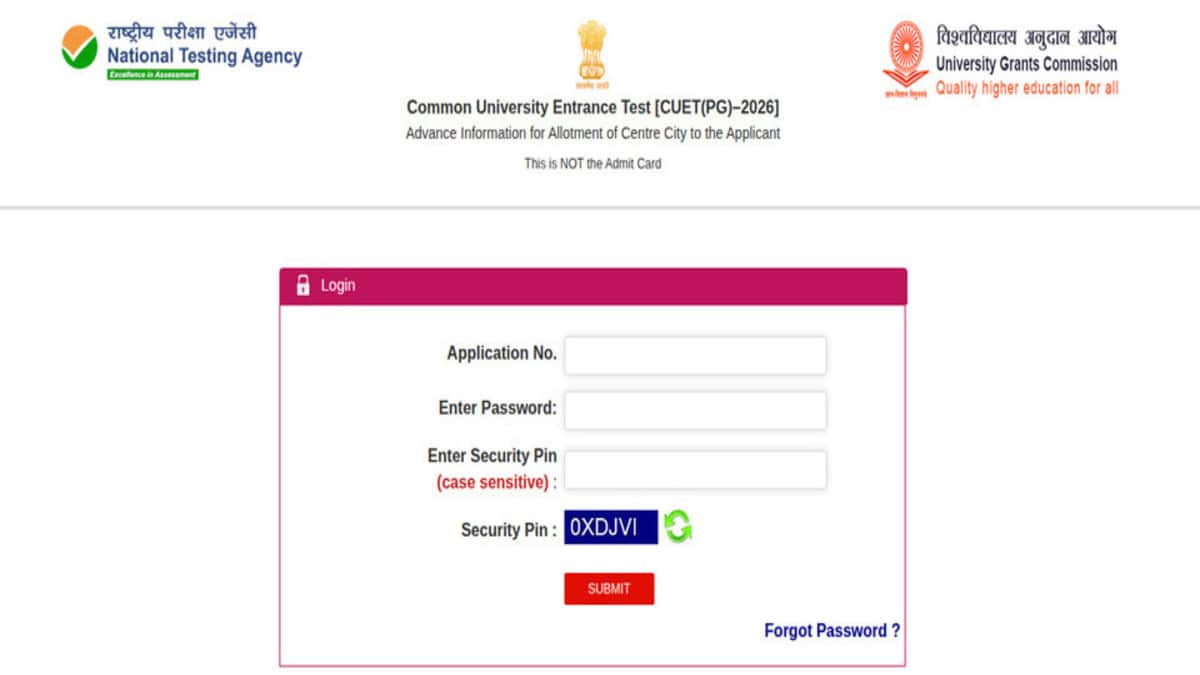 NTA CUET PG 2026 city intimation slip download link active at exams.nta.nic.in/cuet-pg/ (Image source: Official)