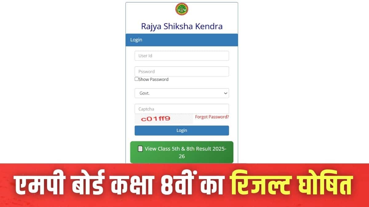 एमपी बोर्ड 8वीं का रिजल्ट बोर्ड की आधिकारिक वेबसाइट rskmp.in पर जारी किया गया है। (इमेज-आधिकारिक वेबसाइट)
