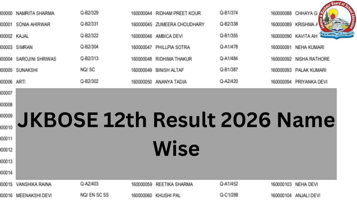 JKBOSE 12th Result 2026 Name Wise Link (Gazette): Check Online at jkresults.nic.in