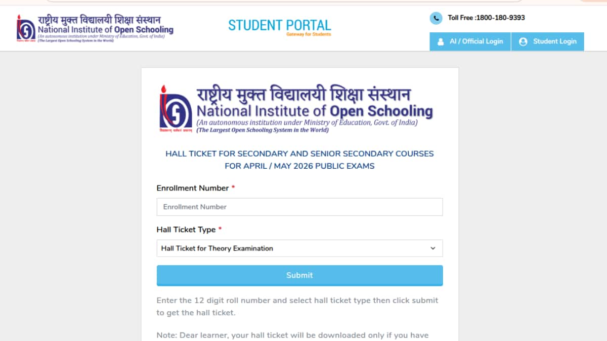 NIOS 10th, 12th admit card 2026 out; exams from April 10