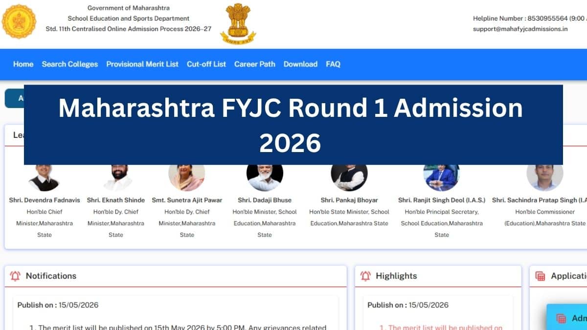 Maharashtra FYJC Round 1 Admission 2026 Begins; CAP Allotment List on May 26