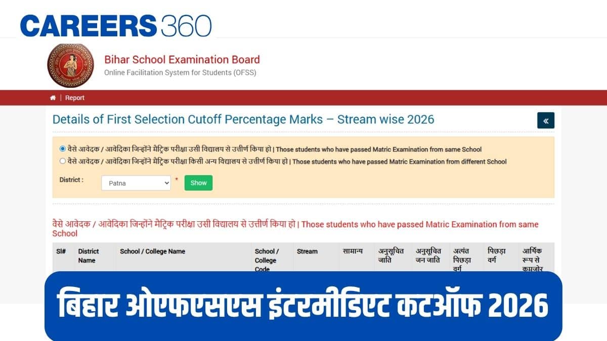 बिहार ओएफएसएस इंटरमीडिएट कटऑफ 2026 जारी : जिलावार और स्ट्रीमवार पहली चयन सूची देखें