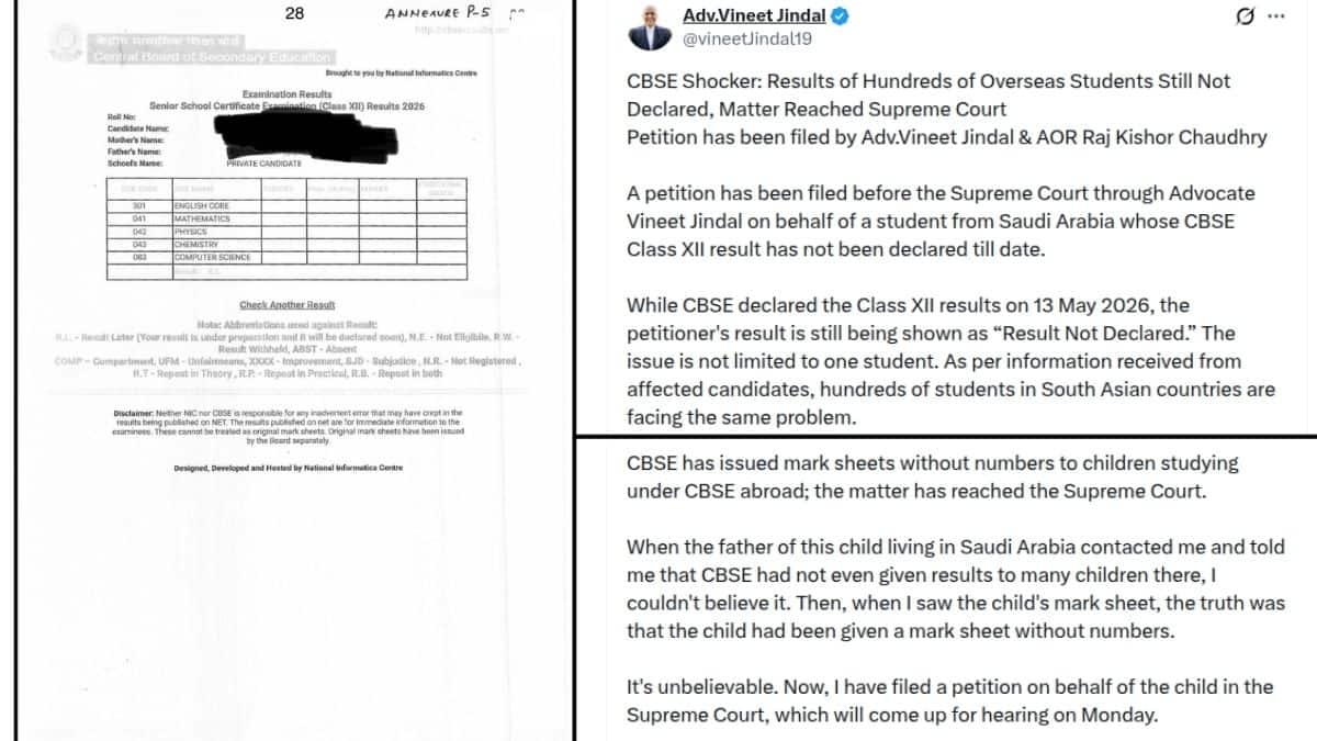 Blank CBSE marksheet sparks legal battle; Supreme Court to hear student's petition (Image: X/@vineetJindal19)