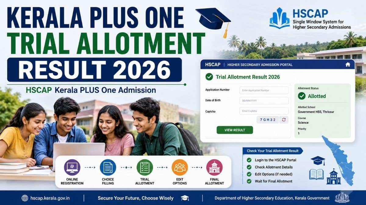 Kerala HSCAP Plus One Trial Allotment Result 2026 Out @hscap.kerala.gov.in -Check Allotment Status