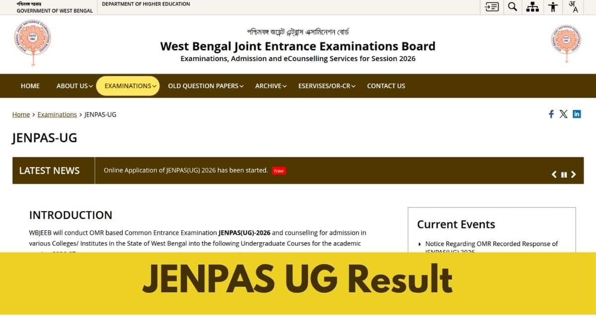 Jenpas JENPAS UG Result 2026 Link OUT: Rank Card Download Link at wbjeeb.in