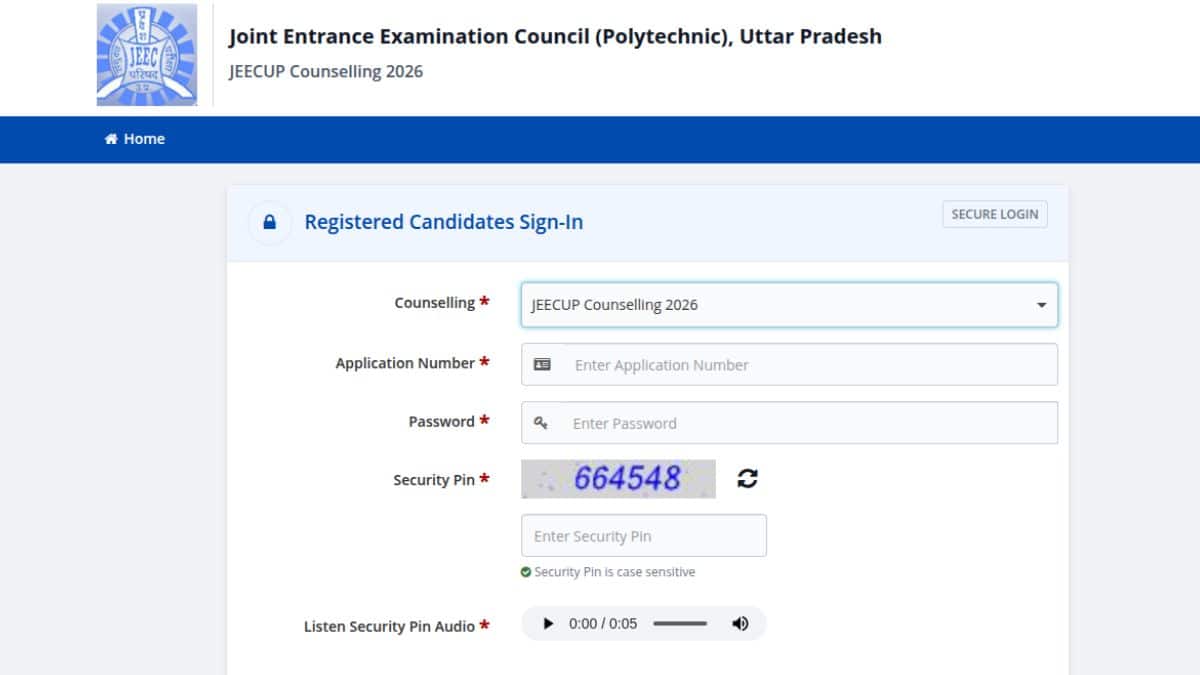 Candidates must log in using application number and password (Image: admissions.nic.in/JEECUP)