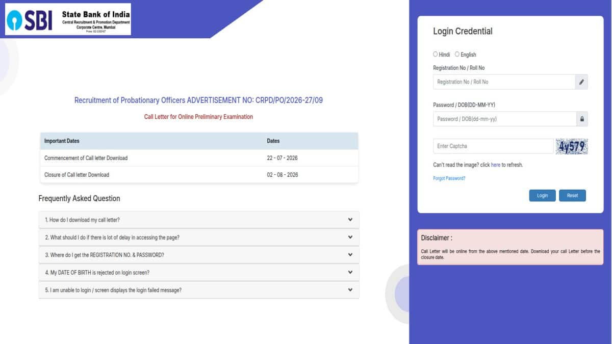 SBI PO prelims admit card 2026 out (Image: Official website)