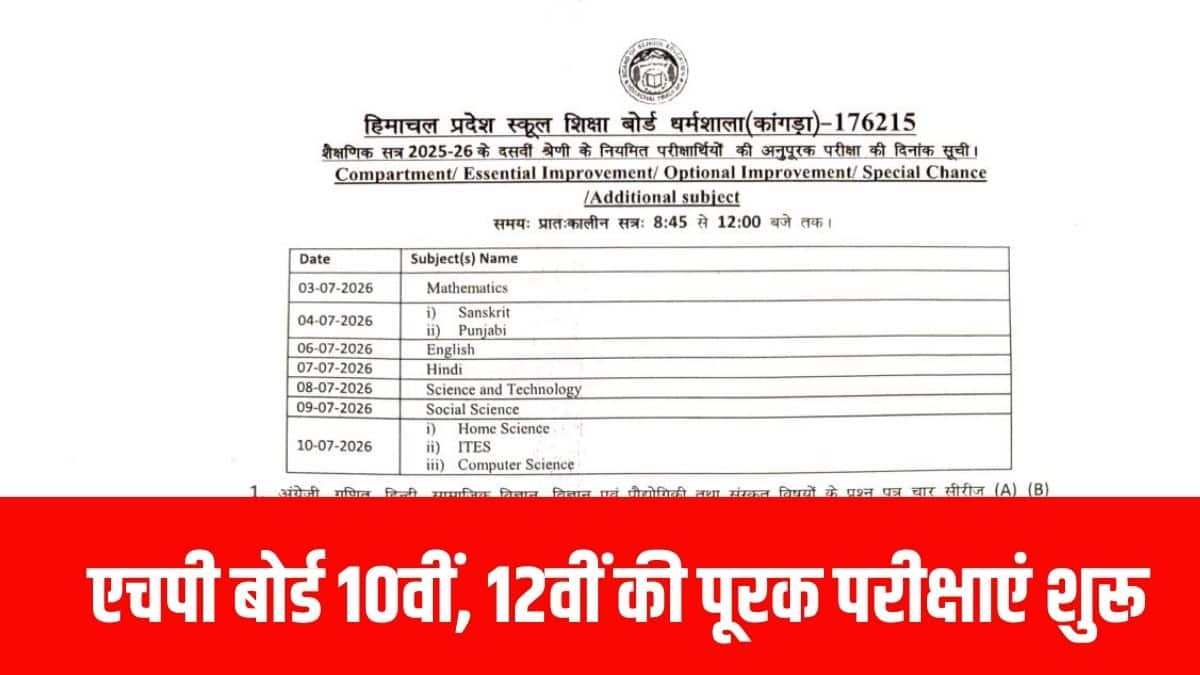 बोर्ड द्वारा जारी किए गए परीक्षा कैलेंडर के अनुसार, ये पूरक परीक्षाएं 3 जुलाई से शुरू होकर आगामी 16 जुलाई 2026 तक चलेंगी। (आधिकारिक वेबसाइट)