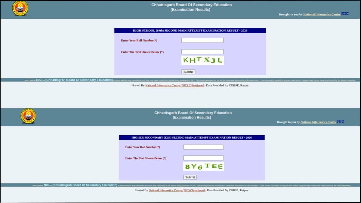 CGBSE 10th, 12th second main result 2026 available now (Image: vidia.cgbse.nic.in)