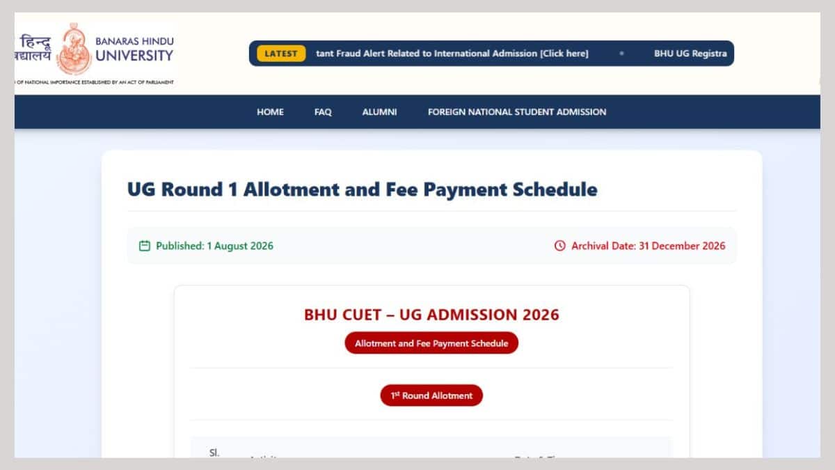 BHU CUET UG seat allotment 2026. (Image: BHU official website)