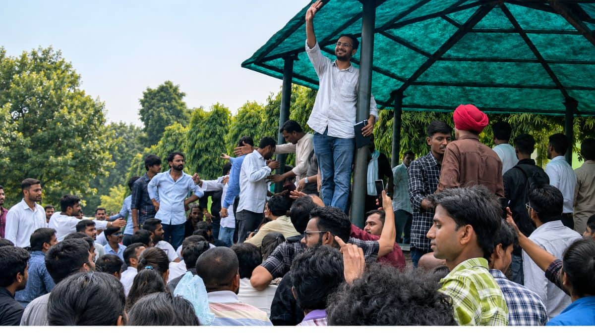 Ashutosh Ranka, co-convenor, Cockroach Janta Party during a recent volunteers meeting in Delhi. (Image Source: Careers360)