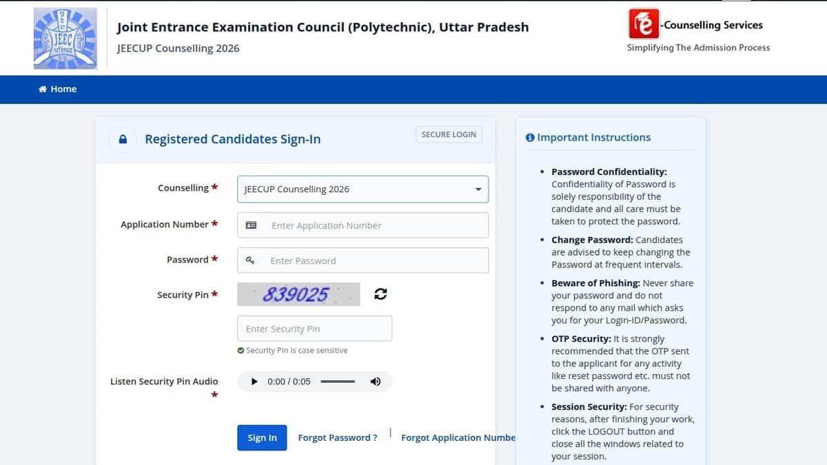 JEECUP counselling 2026 round 6 choice filling facility available at jeecup.admissions.nic.in. (Image source: Official website)
