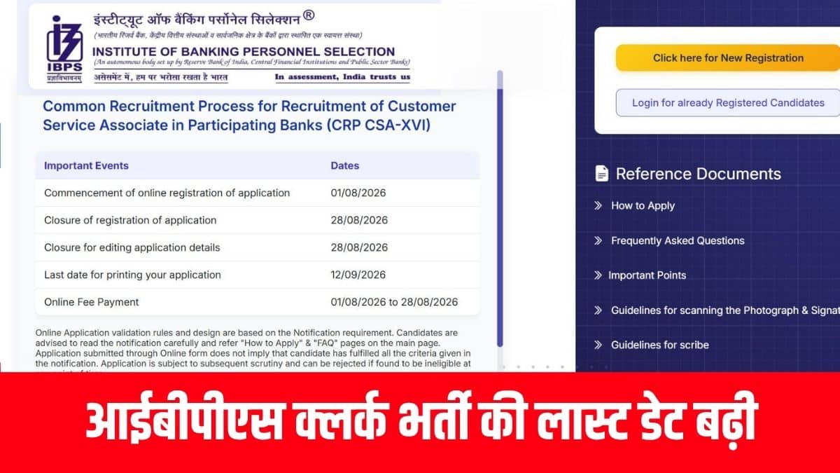 इंस्टीट्यूट ऑफ बैंकिंग पर्सोनेल सिलेक्शन ने IBPS क्लर्क 2026 भर्ती नोटिफिकेशन पीडीएफ में कुल 11,403 क्लर्क पदों की घोषणा की है। (आधिकारिक वेबसाइट)