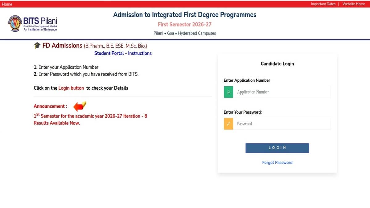 BITSAT Counselling 2026: Candidates who have been included in the iteration 8 result, should have to pay the admission fee by August 25. (Image source: Official website)