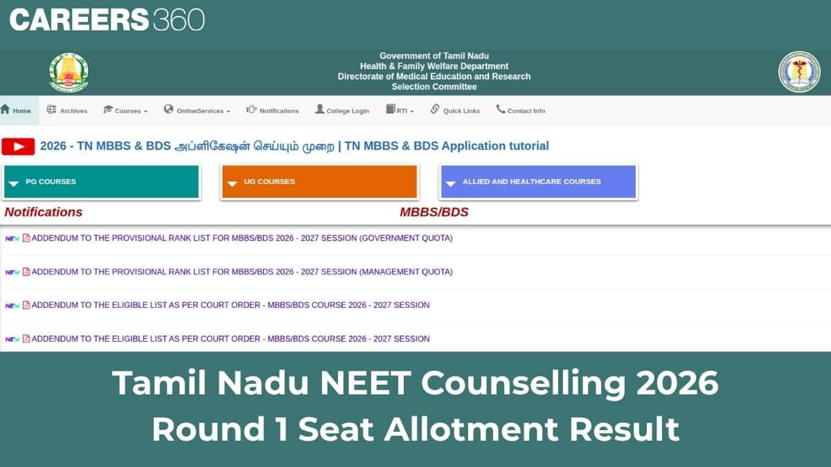 Tamil Nadu NEET Counselling 2026 Round 1 Result (August 27): Direct Link at tnmedicalselection.net