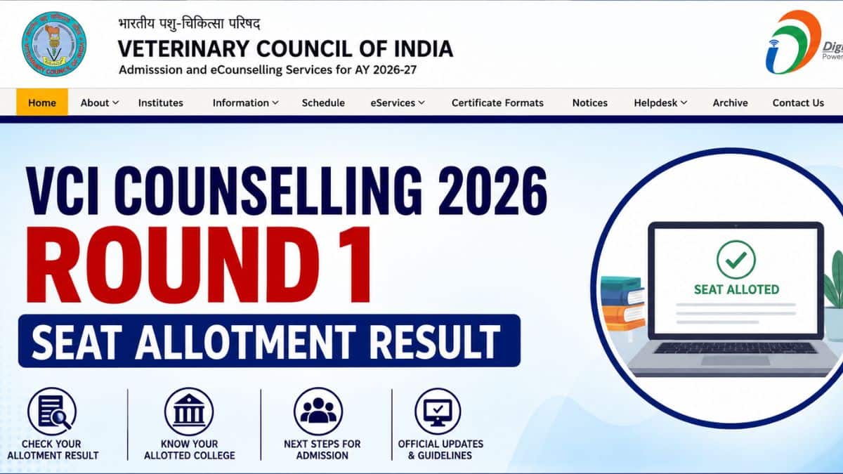 VCI Counselling 2026 Round 1 Result (Out Today): Seat Allotment PDF at vci.admissions.nic.in