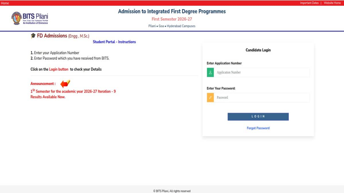 BITSAT 2026 Iteration 9 seat allotment result out (Image: Official website)