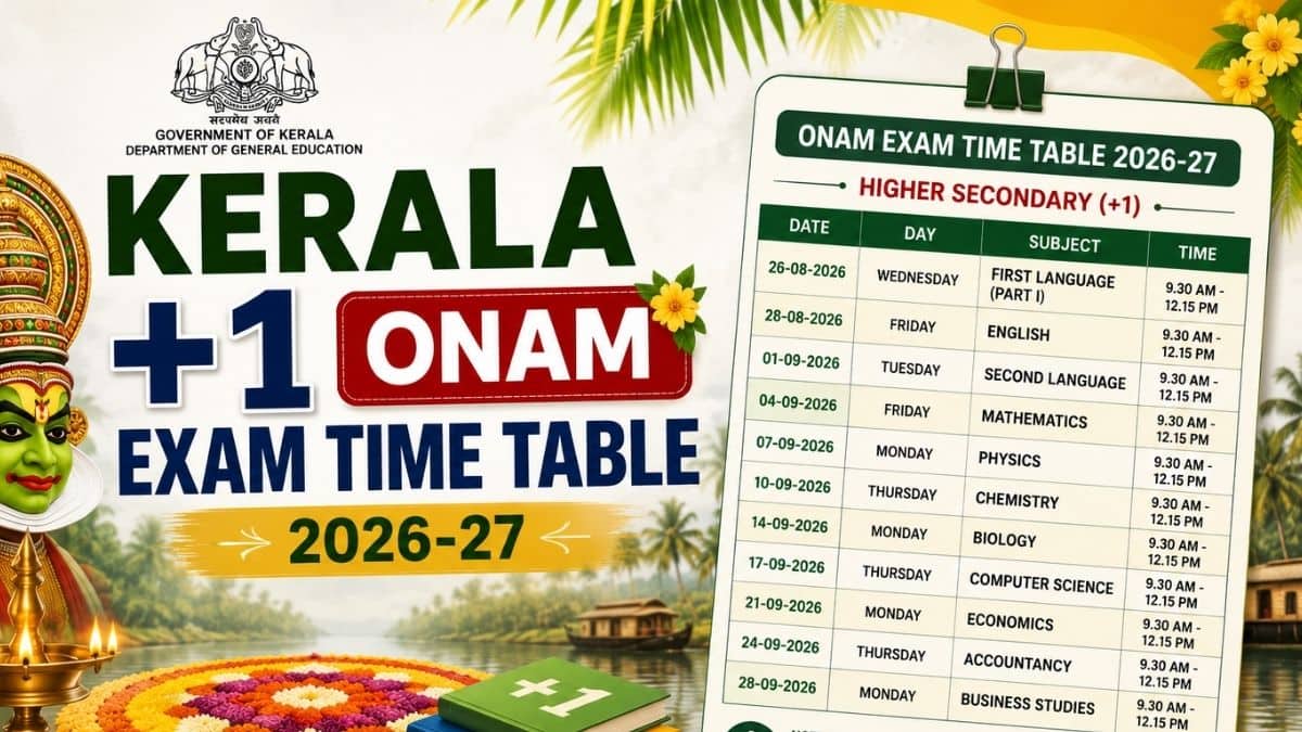 Kerala +1 Onam Exam Dates 2026 Out - DHSE Plus One Exam Time Table