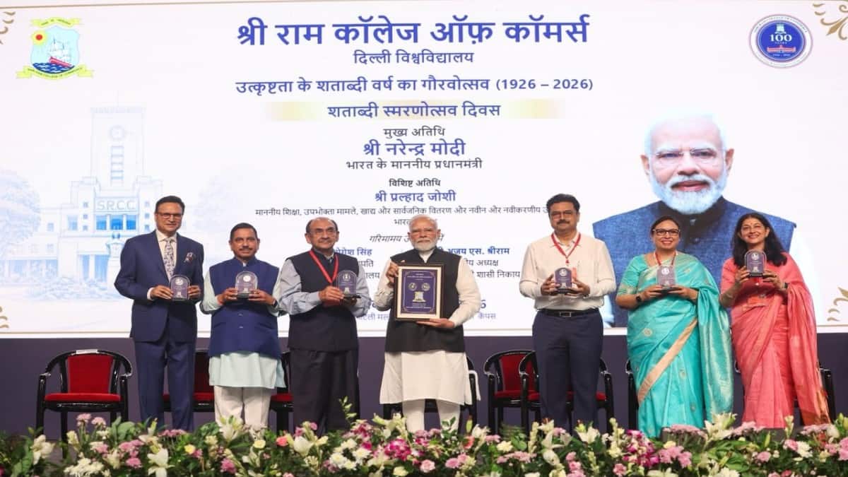 PM Narendra Modi attends SRCC centenary celebrations in Delhi. (Image: X/Narendra Modi)