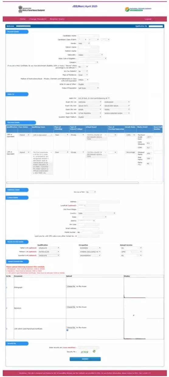 JEE Main Correction Application form 2021