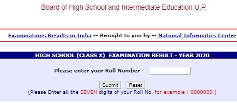  UP board 10th result 2020 window looks