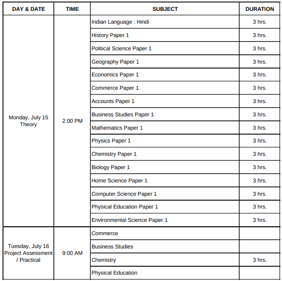 Isc Time Table 2021 Exam Cancelled