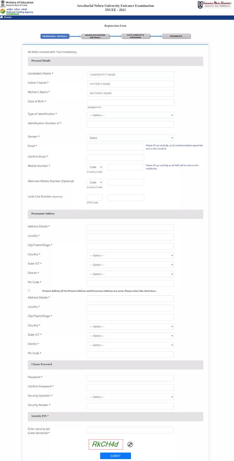 jnu phd application form 2022 fees